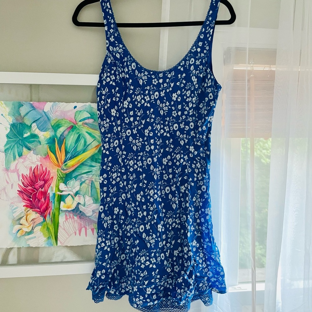 Blue Floral Scoop Back Mini Dress